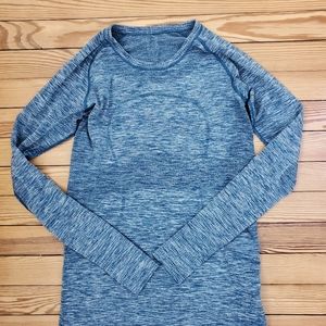 Lululemon heathered blue run swiftly long sleeve shirt top size 8 teal blue
